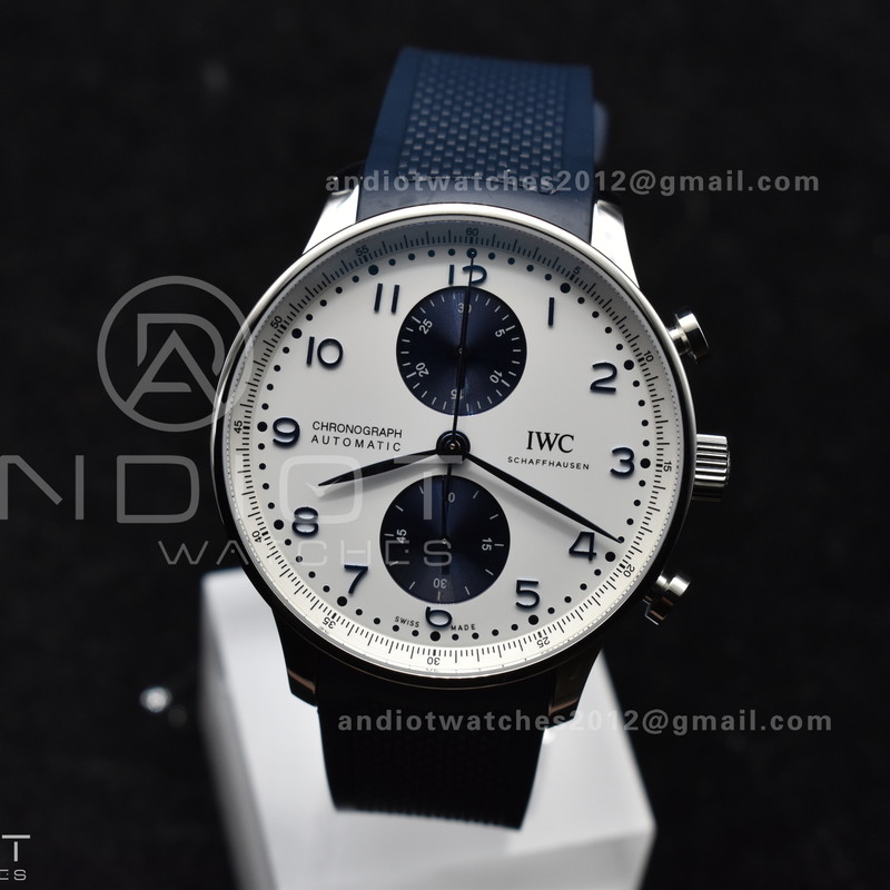 Portuguese Chrono IW3716 Z+F 1:1 Best Edition White/Blue Dial on Blue Rubber Strap A69355